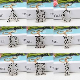 Leopard Print A-Z Initial Letter Keychains Keyrings For Women Men DIY Handmade Resin Alphabet Key Chain Handbag Charm Accessory