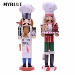 MYBLUE 35cm Europe Vintage Chef Statue Nutcracker Sculpture Figurine Christmas Doll Ornaments Home Room Decoration Accessories 201201