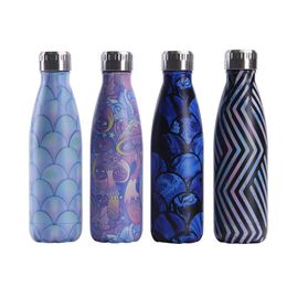 Custom Fish Scale Creative Water Bottle BPA Free Stainless Steel Tea Coffee Thermos Bottle Travel Sport Shaker Insulated Cup Mug 201221