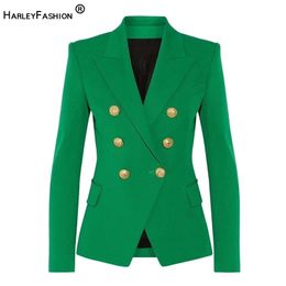 HarleyFashion Classic Design Women Elegant Style Casual Blazers Solid Colour Slim Autumn Green Blazer High Quality Plus Size 201201