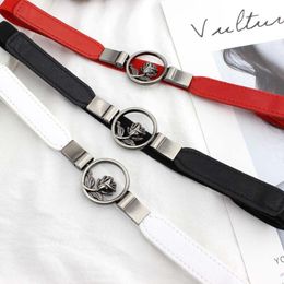 Cinturones de moda para mujer Cinturón Rose Flor Black Círculo Hebilla Cintura Elástica Thin Cummerbund Gifts Gifts