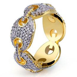 Men Top Quality 18K Gold Plated Jewelry Hiphop Rings Brand Design Mens Hip Hop Cubic Zirconia Jewellry