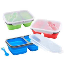 2 Cells Silicone Collapsible Portable Lunch Box 900ml Microwave Oven Bowl Folding Food Storage Lunch Container Lunchbox Y200429