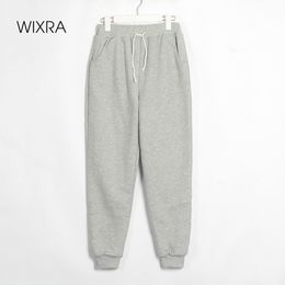 Wixra Womens Workout Sport Pants Casual Elastic Waist Drawstring Thick Lamb Wool Winter Sweatpants Pockets New Fashion 201118