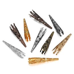 30pcs Lot 42x8mm Alloy Bugle Filigree Caps End Bead Hollow Out Flower Cone Crystal Pendant Connector For Jewelry Making Supplies