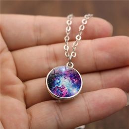 Double Sided Universe Star Cloud Glass Cabochon Necklace Time Gemstone Pendant Women Girls Fashion Jewelry Will and Sandy