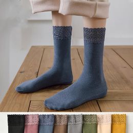Socks & Hosiery Winter Warm Thicken Thermal Women Woollen Seamless Sock Velvet Soft Sleeping Solid Color Casual Lace Female