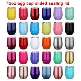 12oz Egg Cup Mug Stainless Steel Wine Tumbler Double Wall Eggs Shape Cups Tumblers With Sealing Lid Insulated Glasses Drinkware Favors YFA2717