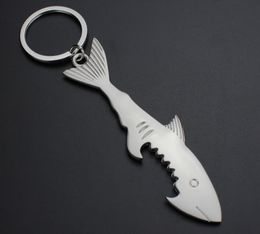 Shark Shaped Beer Opener Fish Key Ring Alloy Beer Bottle Openers Pendant Portable Multifunction Opener Keyring Creative Gift SN2204