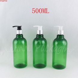 500ML Green Plastic Bottle With Silver Lotion Pump , 500CC / Shampoo Sub-bottling Empty Cosmetic Containergood qualtity