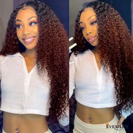 Brown Ombre Coloured Mongolian Kinky Curly Wig 150 Density Lace Front Human Hair Wigs For Black Women Pre Plucked Remy Hair