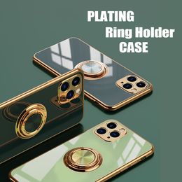 Luxury Plating Soft TPU Case For iPhone 12 Pro Max 11 XS MAX 8 Plus with Ring Holder Stand Cover For Samsung S20 S21+ Huawei P40 In OPP Bag