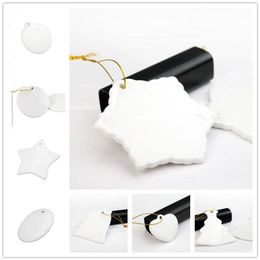 Sublimation leerer Keramik-Anhänger, kreative Weihnachtsornamente, Wärmeübertragungsdruck, DIY-Keramik-Ornament, 9 Stile, gemischt, DHL-frei