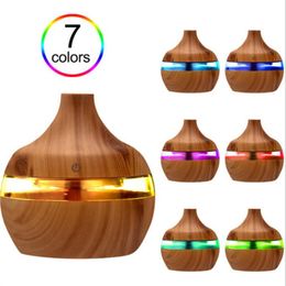 300ml Diffuser Ultrasonic Air Humidifier Purifier With Wood Grain Shape 7colors Changing LED Lights For Office Home