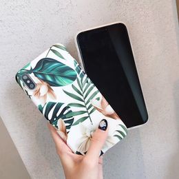 Soft Phone Case For iPhone 11 XS MAX XR X 8 Plus Glossy Green Leaf Flower Cover