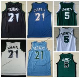 Mi08 Vintage 1995-96 Kevin Garnett Basketball Jerseys Rookie #21 Blue Mens 2003 Black GREEN #5 White Stitched Shirts S-XXL Mesh High Quality