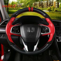 For Honda Civic 10th Crider 19 CRV Red Leather Carbon fiber steering wheel cover Anti-slip fit all season