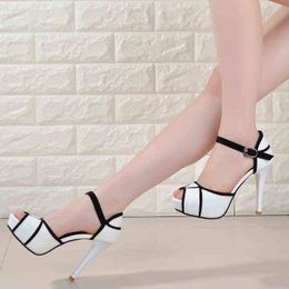 Fashion sandals spring and summer super high heels thin heels new European and American fish mouth Colour matching waterproof platform dinner shoes large