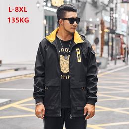 Black Hoodies Men Teenager Autumn Jacket Juvenile Plus Size 6XL 7XL 8XL Mens Windbreaker Yellow Red Cargo Mens Clothes Coat 201116