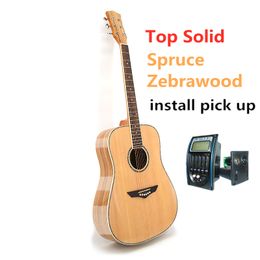 -Guitarra acústica 41 pulgadas superior Solid Spruce Electric D A Guitarra 6 Cuerdas de acero Pop Pop Cutaway Cortawood Highgloss