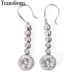 TransGems 18K 750 White Gold 2.8 CTW Centre 1ct 6.5mm F Colour Moissanite Halo Drop Earrings for Women Wedding Engagement Gift Y200620