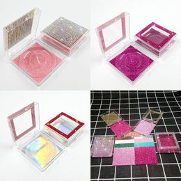 Square Transparent Eyelash Box Flip type Flash Rhinestone Bottom Card Boxes False Eyelashes Cosmetic Packaging Muti Colour Case 3 7ye G2