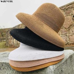 New Women Sun Hats Wide Brim Summer Straw Hats White Black Fashion Floppy Beach Hat Cap Cloche Style Kentucky Derby Hats Y200602