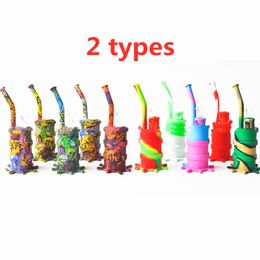 Hookahs 8" Drum Silicone Bong Water Pipes Portable Camouflage Rigs Detachable Hookahs Unbreakable Smoking Oil Concentrate Pipe