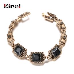 Charm Black Bracelet for Women Antique Gold Colour Grey Crystal Ethnic Wedding Bridal Vintage Jewellery Russia Accessories