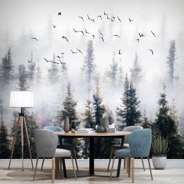 3D Wallpaper Modern Hand Painted Pine Forest Cloud Flying Bird Photo Wall Murals Living Room Study Restaurant Background Fresco