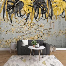 Modern Abstract Golden Leaf Mural Wallpaper 3D Art Home Decor Living Room Bedroom Study Creative Wall Painting Papel De Parede