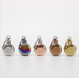 1oz stainless steel mini hip flask with keychain portable flagon party outdoor whisky wine bottle with Key chains