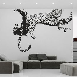 panther stickers UK - Cheetah Wall Sticker Jaguar Leopard Decal African Animal Creative Home Decor Panther Bedroom Living Room Decoration Art Mural LJ201128