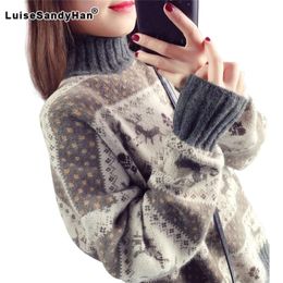 Christmas deer loose sweater female autumn and winter striped long-sleeved thick warm jacquard sweater 201111