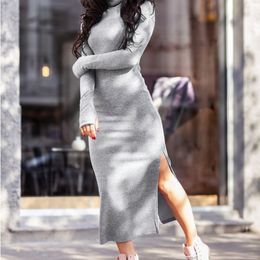 KAYOULAI Autumn Winter Dress Women In Women's Dresses Turtleneck Knit Long Sleeve Sexy Dress Women Vadim Vestidos 201028