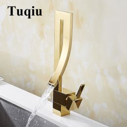 Basin Faucets Gold Brass Faucet Square Bathroom Sink Faucet Single Handle Deck Mounted Toilet Hot And Cold Mixer Water Tap T200710