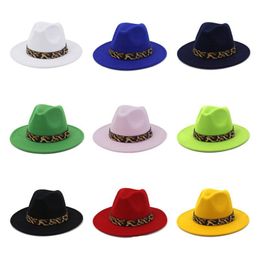 Leopard Jazz Cap for Women Men Wide Brim Hats Formal Hat Man Panama Hat Woman Felt Fedora Caps mens Trilby Chapeau Fashion Accessories