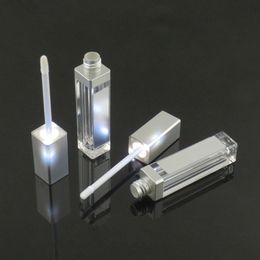 7ML LED Empty Lip Gloss Tubes Square Clear Lipgloss Refillable Bottles Container Plastic Makeup Packaging with Mirror and Light DHL