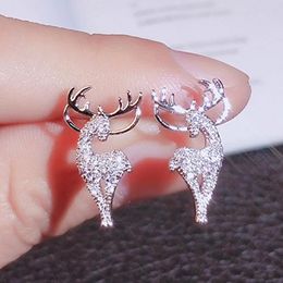 925 Sterling Silver Pin Earrings Christmas Reindeer Deer Crystal Studs Gift UK