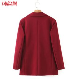 Tangada women vintage solid wine red blazer female long sleeve elegant jacket ladies work wear blazer formal suits SL277 201201