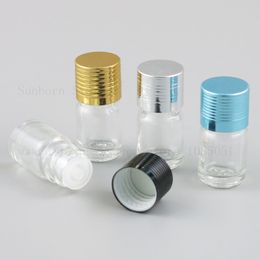3ml Mini Clear Glass Essential Oil Bottle With Aluminium Lids Transparent Container Silver Gold Black cap 500pcs