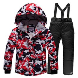 children sky suit -30 Degree Russian Winter Kids Girls Clothes Set Boys Thick Warm Waterproof Windproof Jacket Coat + Overalls LJ201124