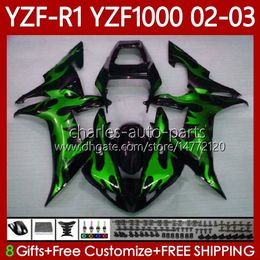 OEM Bodys For YAMAHA YZF R 1 1000 CC YZF-1000 YZF-R1 2002 2003 2000 2001 Bodywork 90No.86 YZF R1 1000CC Green flames 2000-2003 YZF1000 YZFR1 02 03 00 01 Motorcycle Fairing