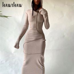 Hawthaw Moda Donna Autunno Inverno Manica lunga Patchwork Aderente Soild Colore Abito a tubino femminile 2021 Abiti autunnali Streetwear Y0118