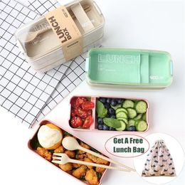 900ml Portable Healthy Material Lunch Box 3 Layer Wheat Straw Bento Boxes Microwave Dinnerware Food Storage Container Food Box 201209