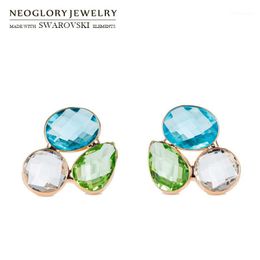 Stud Neoglory Austria Crystal Geométrico Pendientes Colorido Aguja Plateada Exquisito Diseño Para Lady Classic Trendy1