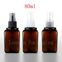 80ml high quality thickening wall brown square plastic spray pump bottles, cosmetic packaging PET bottle, mist sprayer bottles