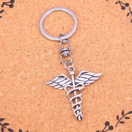 Fashion Keychain 40*40mm caduceus medical symbol md Pendants DIY Jewelry Car Key Chain Ring Holder Souvenir For Gift