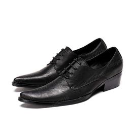 Fashion Office Men Shoes Real Leather Big Size Oxfords Shoes Solid Middle Heel Pointed Toe Lace Up Formal Shoes