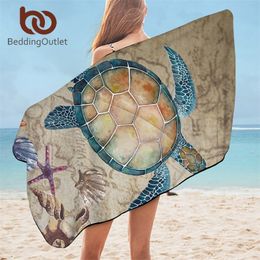BeddingOutlet Sea Turtle Bath Towel Bathroom Map Tortoise Microfiber Beach Towel Starfish Nautical Shower Towel Summer Blanket Y200429